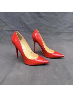 Jimmy Choo Anouk Red Patent Leather Pointed Toe Stiletto Pumps — Size 39.5